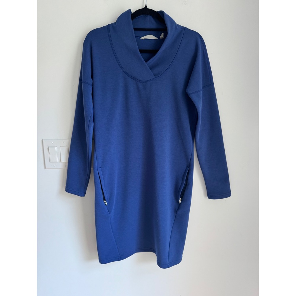Athleta Womens Blue Cowl Neck Long Sleeve Pocket Dress Wool Blend Small